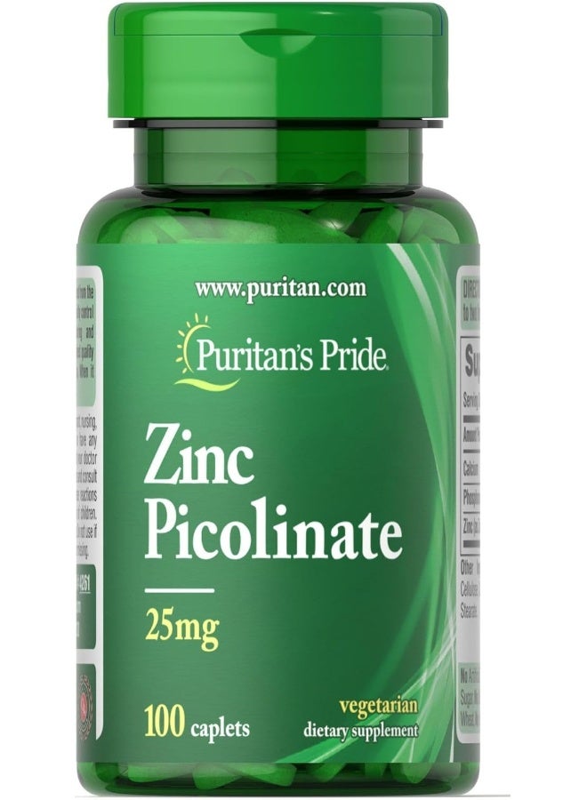 Puritan's Pride Zinc Picolinate (25mg, 100 Caplets) - Image 1